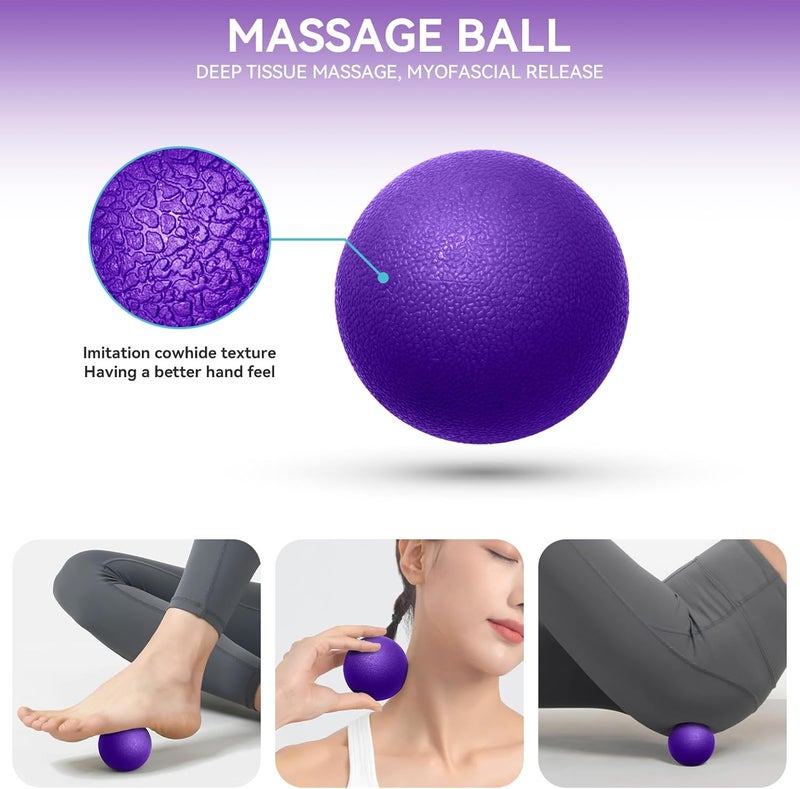 Krightlink 5 in1 Foam Roller Set, High Density Deep Tissue Massager for Muscle Massage, Massage Roller, Massage Ball, Resistance Band for Whole Body Physical Therapy Deep Muscle Massage (Purple) - Image 4